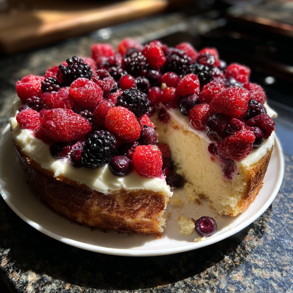 Blechkuchen mit Beeren und Creme