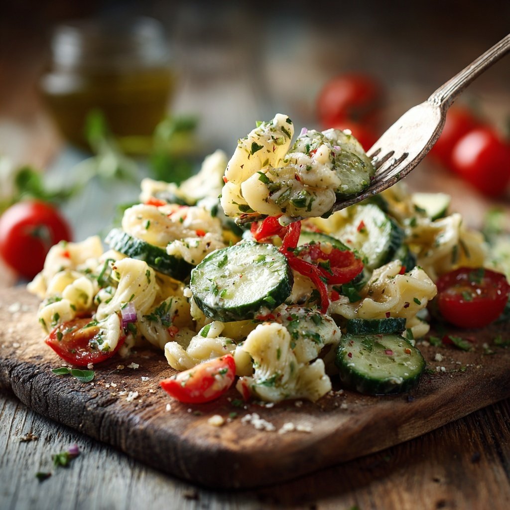 Mediterraner Nudelsalat Mit Gurke