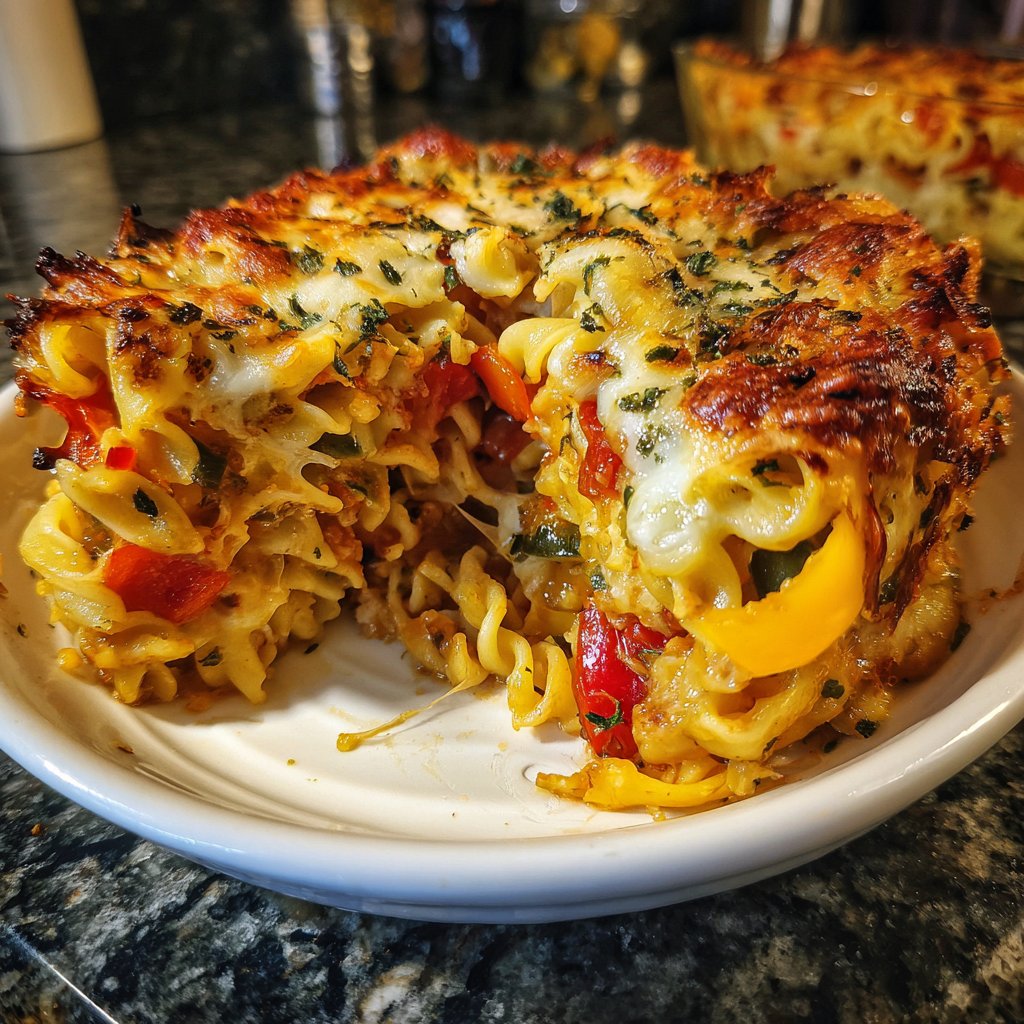 Vegetarischer Nudelauflauf mit Paprika