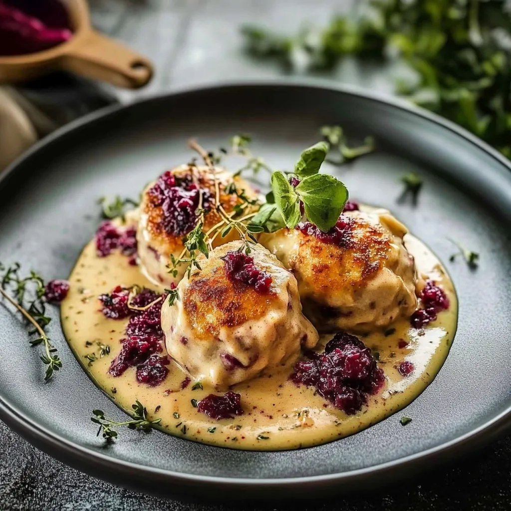 Brezelknödel mit fruchtlichem Rotkohl und Rinderbauchspeck-Cremesauce